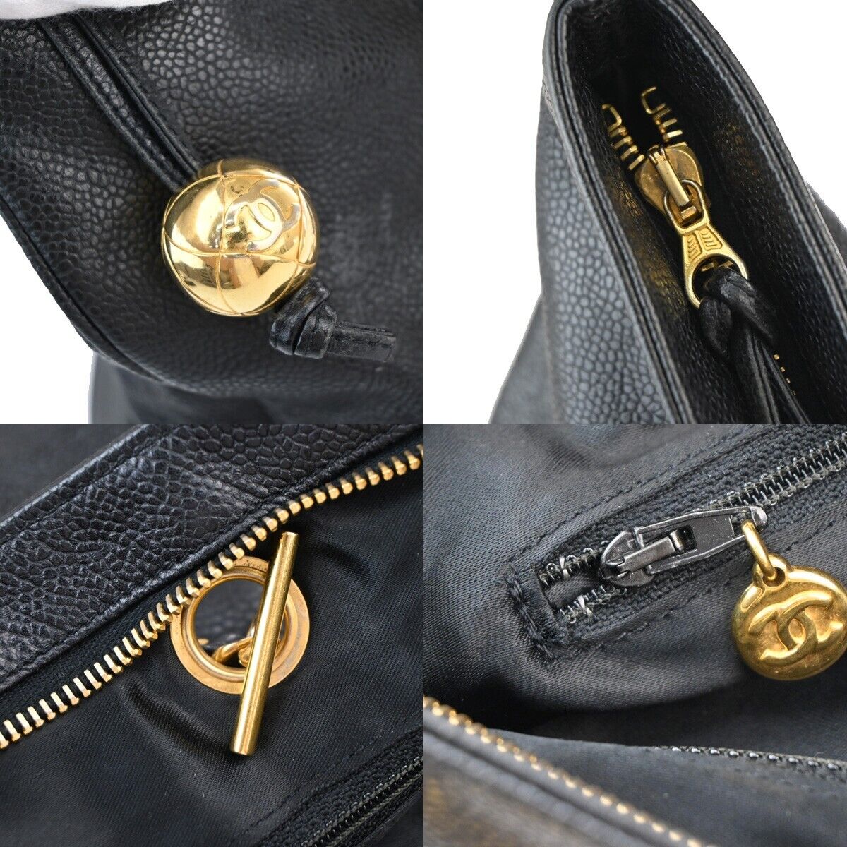 CHANEL CC Logo Chain Shoulder Tote Bag Caviar  Leather Black GHW Italy 683RJ715