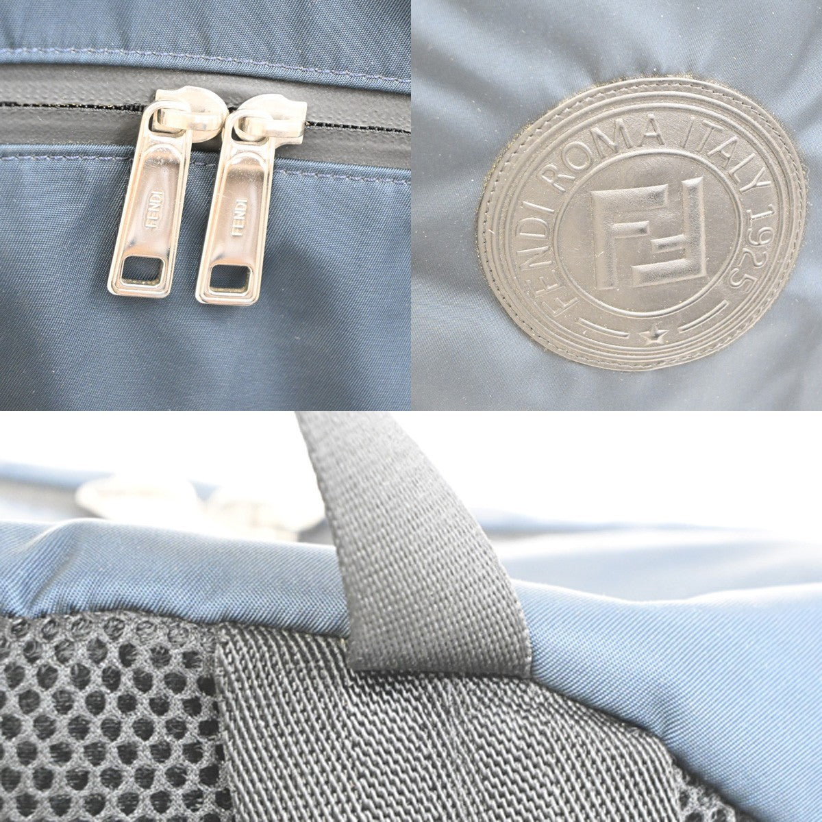 FENDI Logo Backpack Bag Nylon Canvas Leather Navy Blue Black SHW Italy 77TA682
