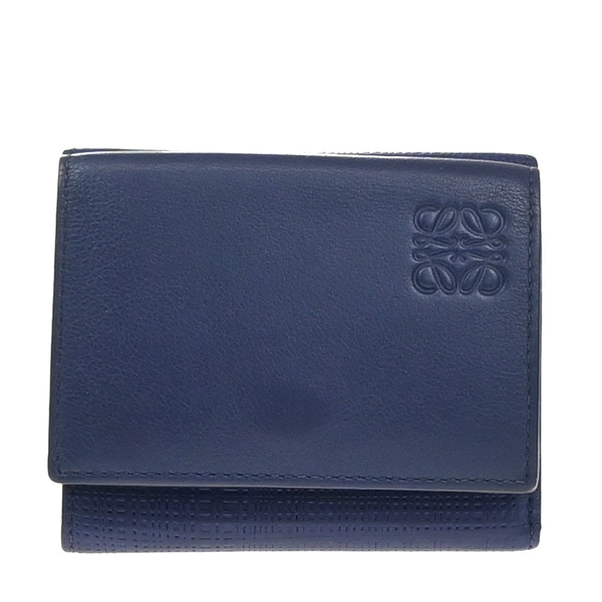 LOEWE Logo Trifold Compact Wallet Leather Navy Blue Made In Spain 68KP026