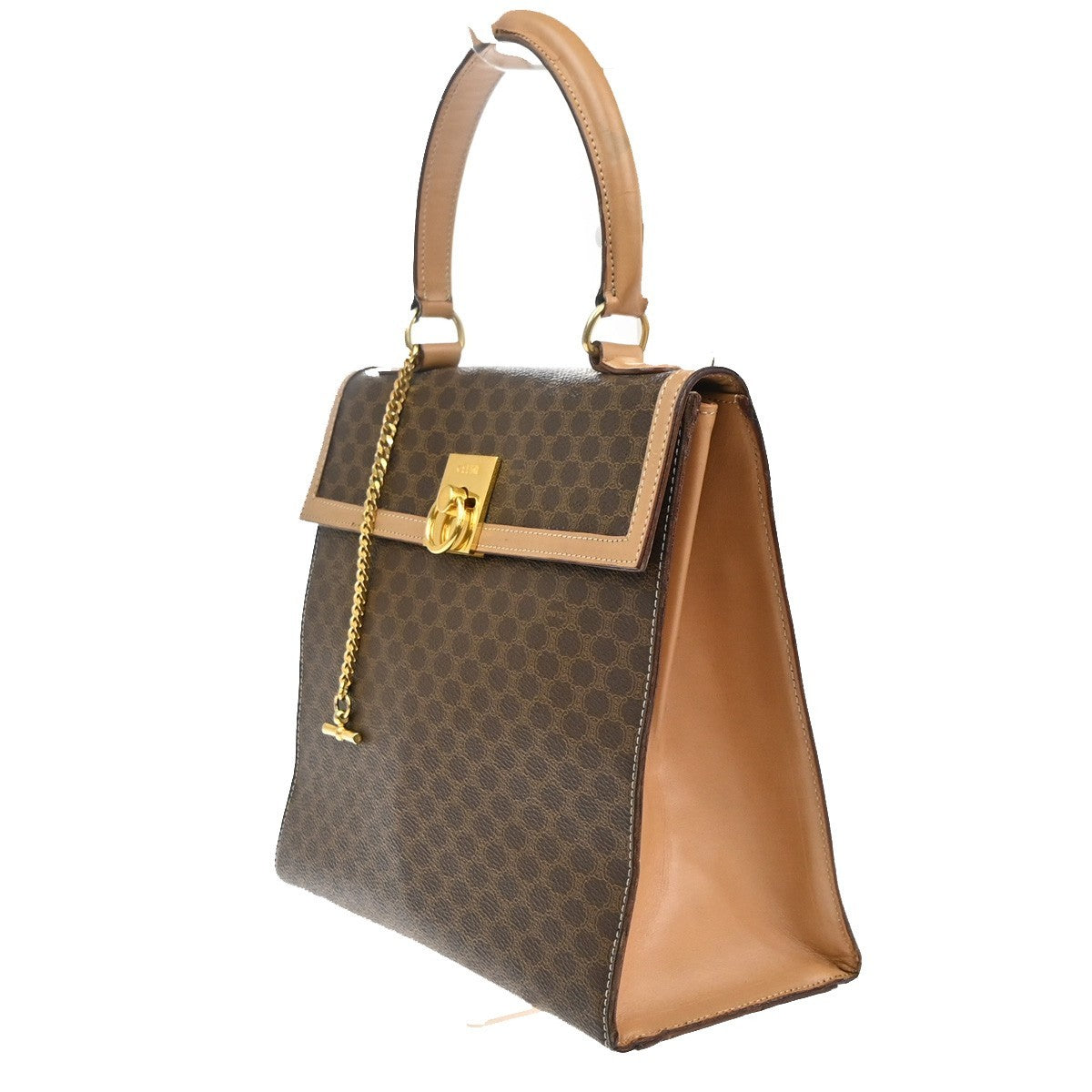 CELINE Logo Macadam Pattern Hand Bag PVC Leather Brown Beige GHW Italy 35MA546