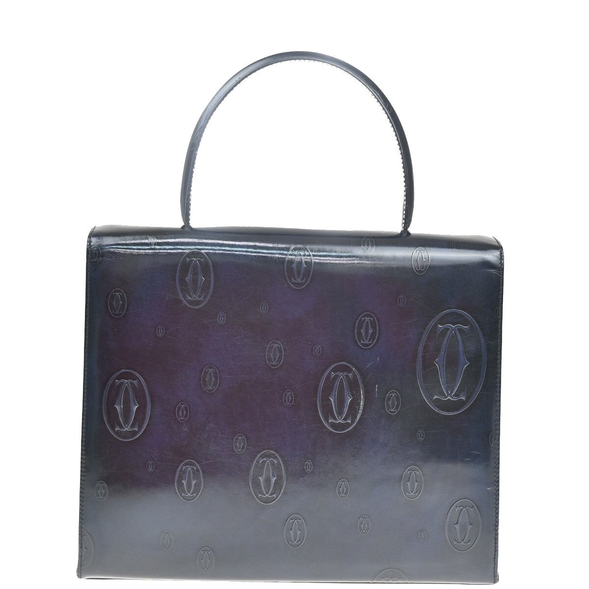 CARTIER Logo Birthday Hand Bag Patent Leather Navy Blue France 89EF036