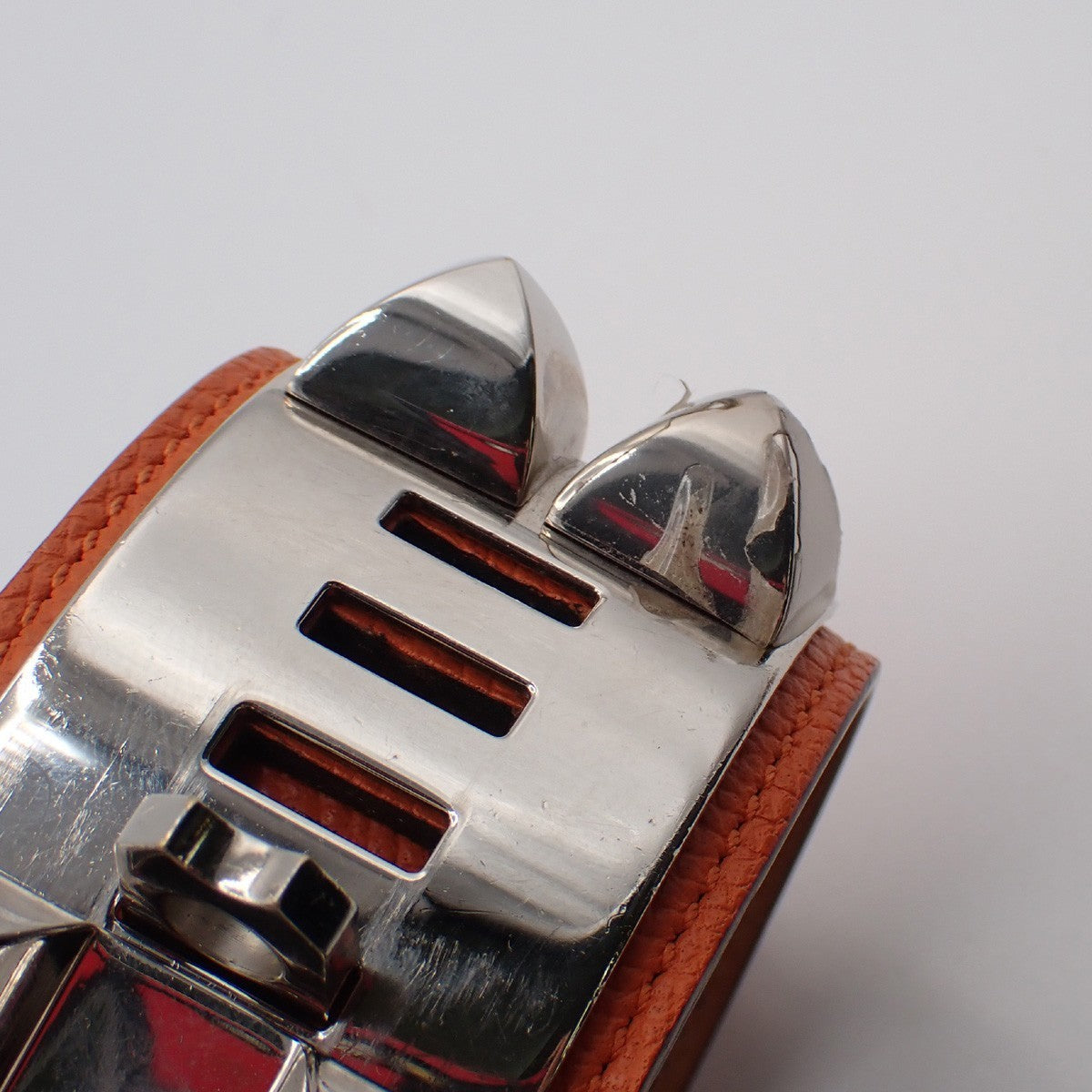 HERMES Collier de Chien Bracelet Size S Square O Epsom Leather Orange 89KP449