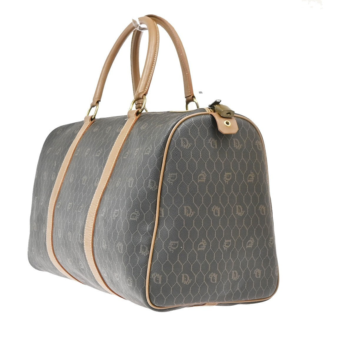 CHRISTIAN DIOR Logo Honeycomb Hand Bag PVC Leather Brown Black GHW 31PA021