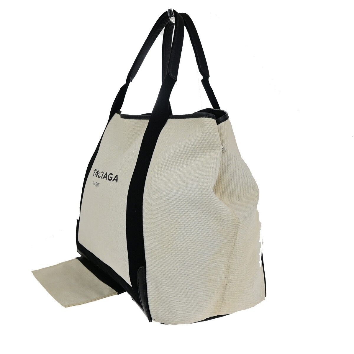 BALENCIAGA Navy Cabas M Shoulder Hand Bag Canvas Leather Ivory Black 37FB060