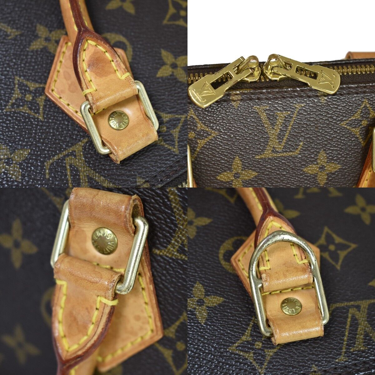 LOUIS VUITTON LV Logo Alma Hand Bag Monogram Leather Brown France M51130 83EA822