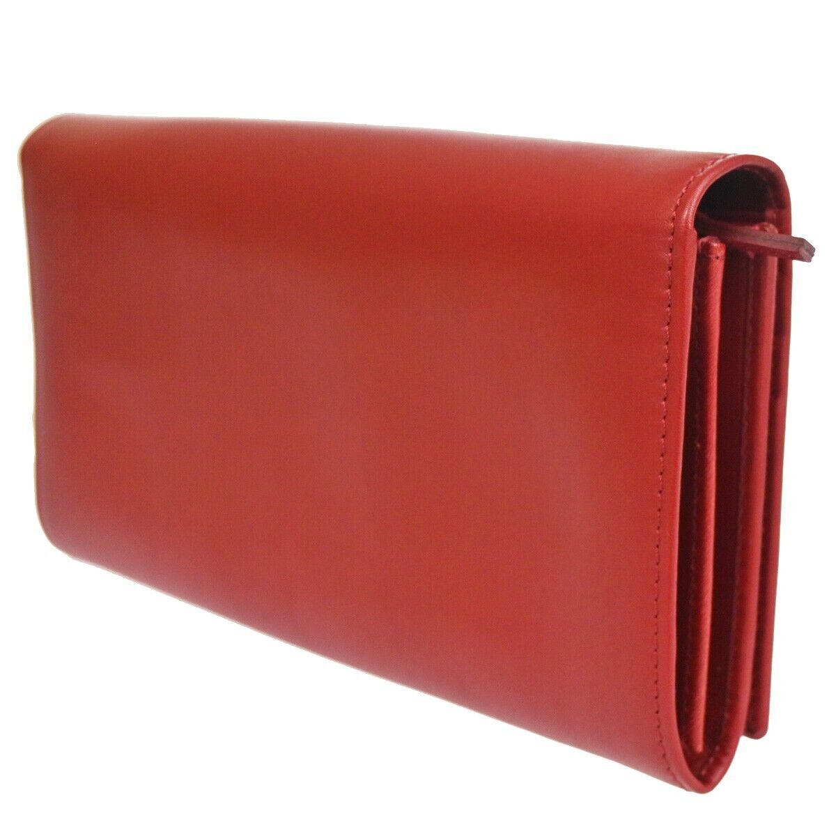 FENDI Logo Long Bifold Wallet Leather Red Gold Italy 64RH623