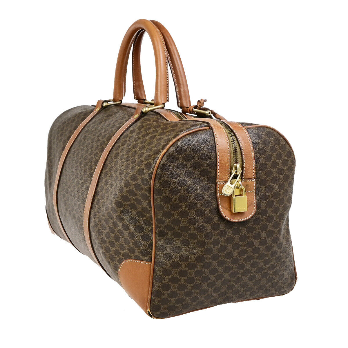 CELINE Logo Macadam Pattern Travel Hand Bag PVC Leather Brown GHW Italy 01YG640