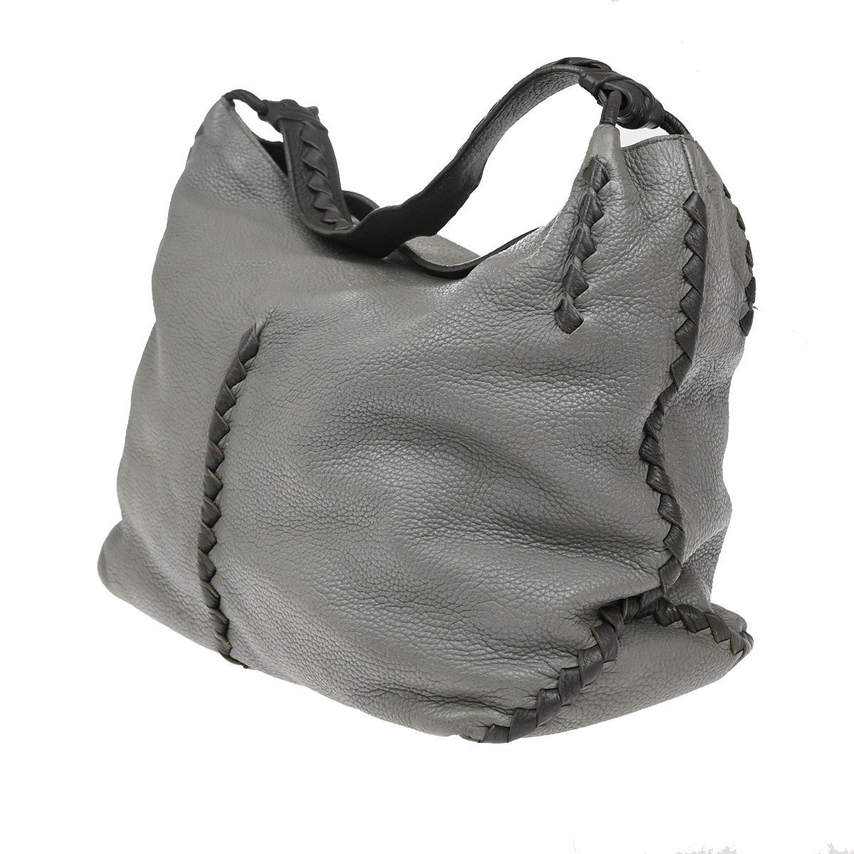 BOTTEGA VENETA Logo Hobo Shoulder Hand Bag Leather Gray Italy 31KB181