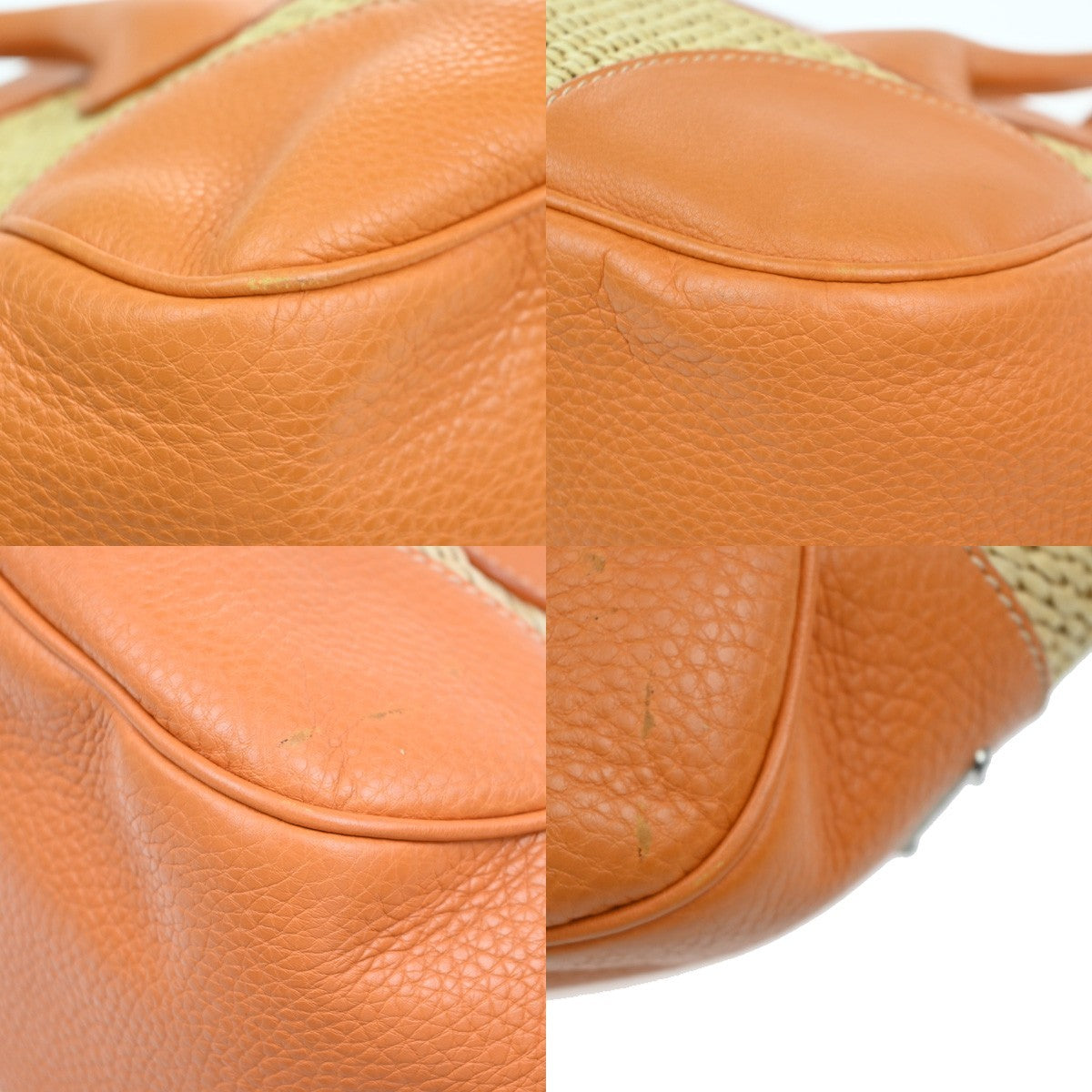 PRADA Logo Shoulder Bag Raffia Straw Leather Beige Orange SHW Italy 76YJ131