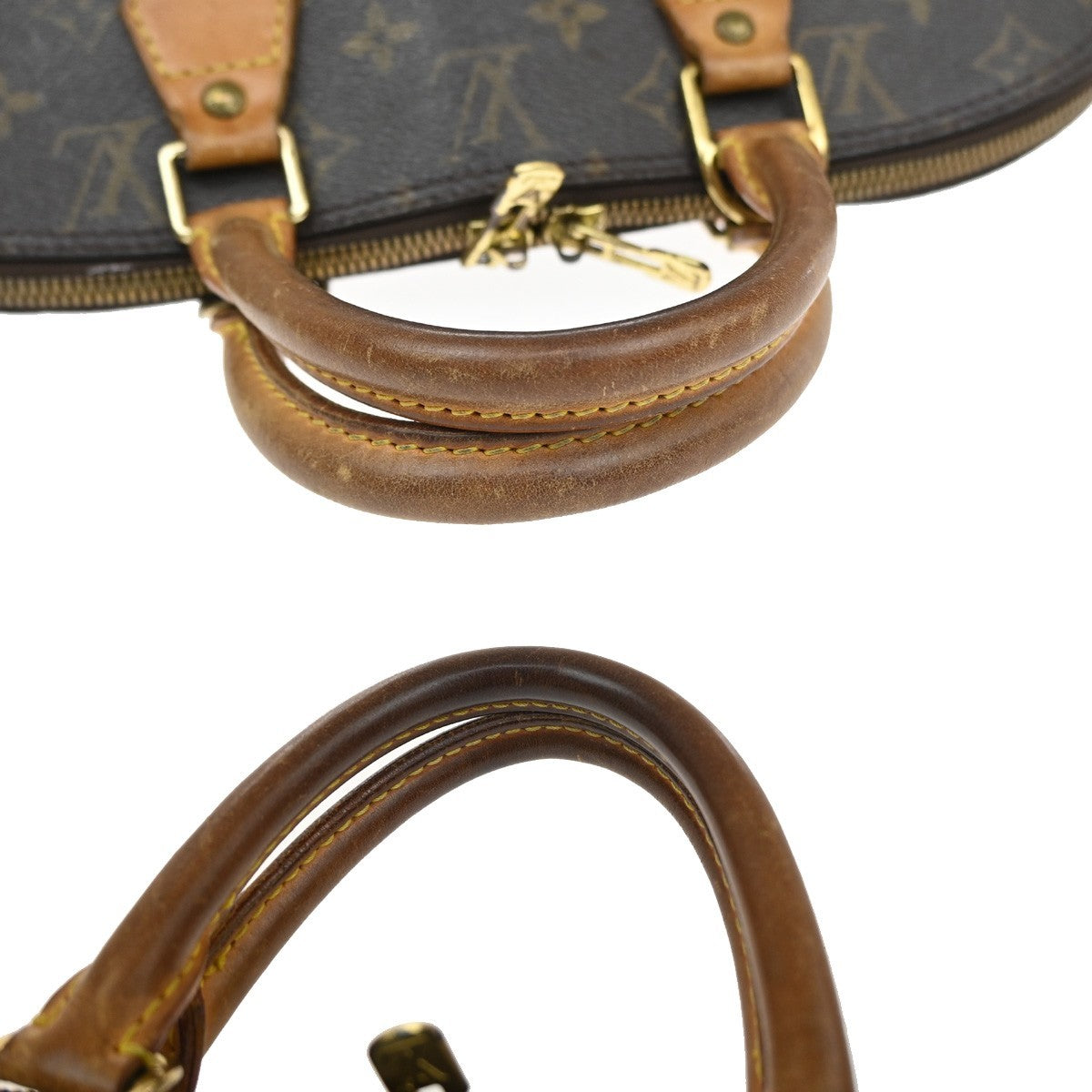 LOUIS VUITTON LV Logo Alma Hand Bag Monogram Leather Brown USA M51130 35YJ194