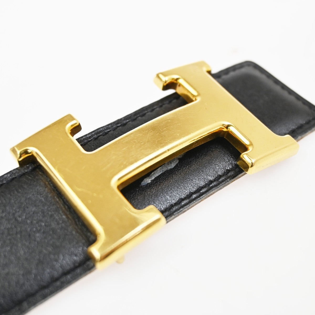 HERMES Logo Constant Reversible Buckle Belt Size 65 Leather Black BN GHW 34RL984