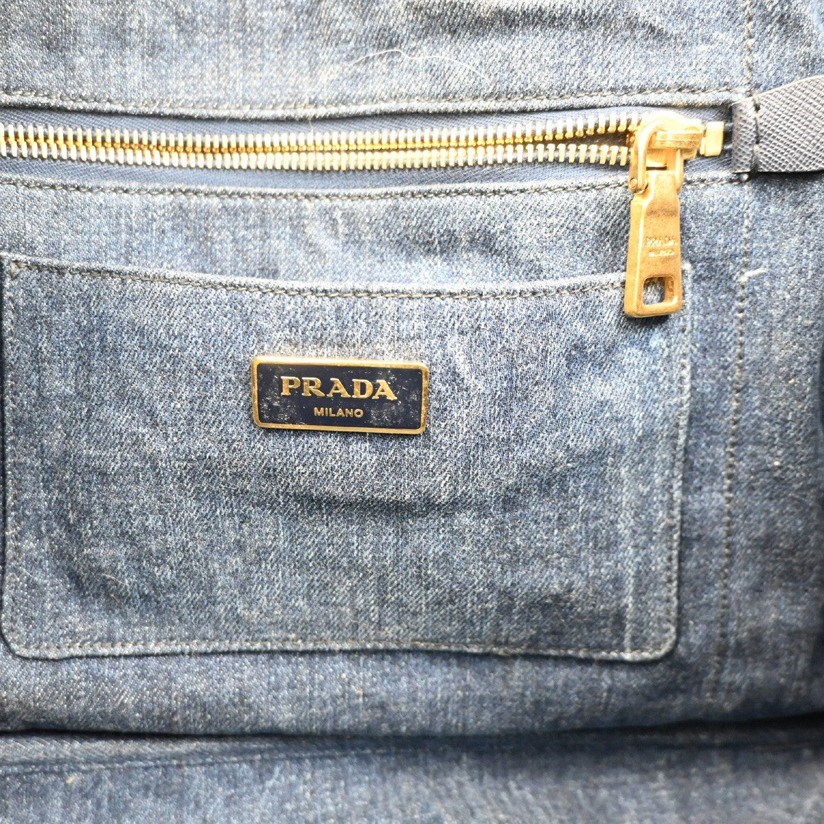 PRADA MILANO Logo Canapa Tote Handbag Denim Canvas Navy Blue GHW 16CA844