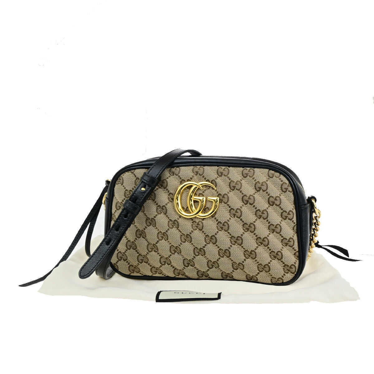 GUCCI Marmont GG Pattern Chain Shoulder Bag Canvas Leather BN BK GHW 673RK031