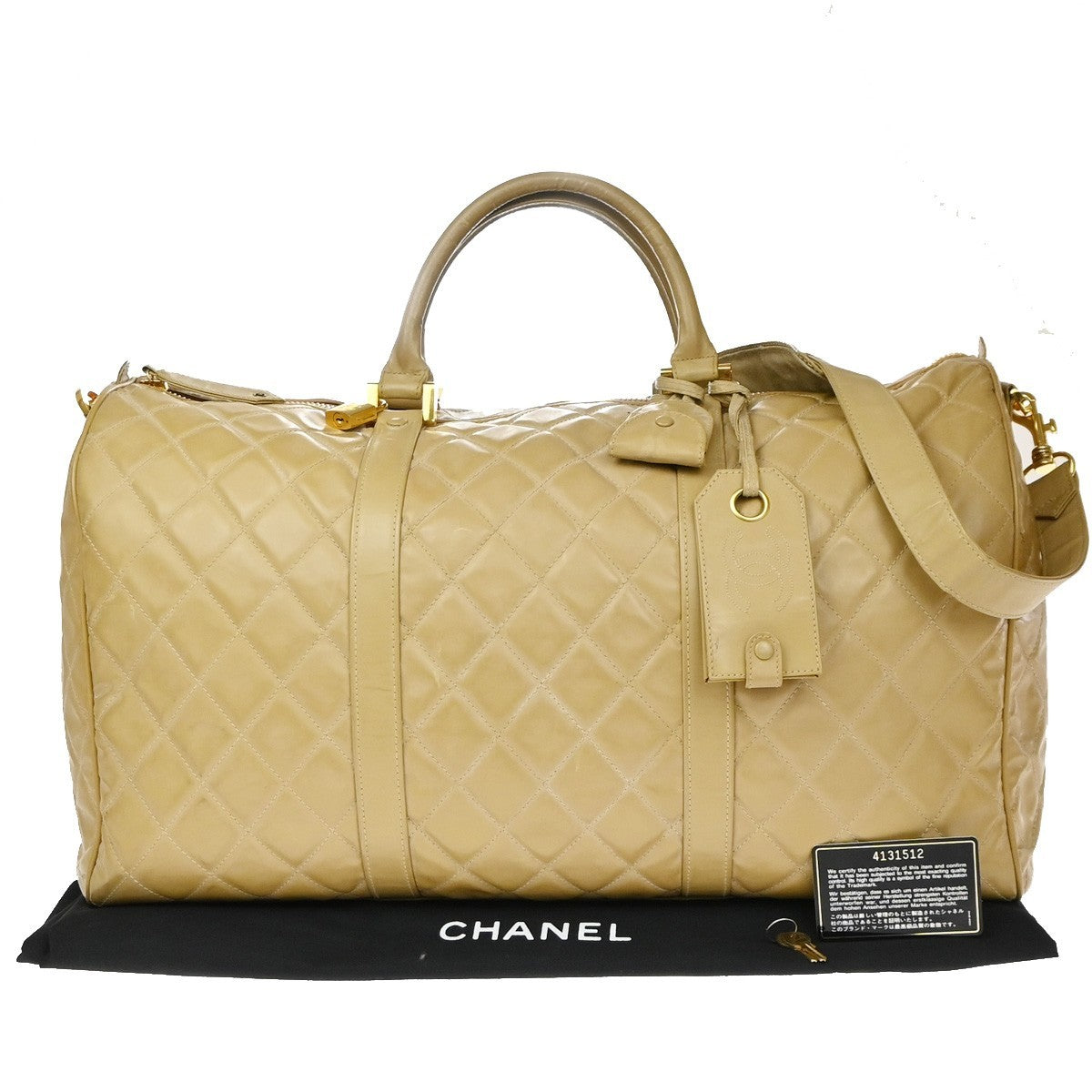 CHANEL CC Logo Matelasse 2Way Travel Hand Bag Leather Beige GHW Vintage 44RL978