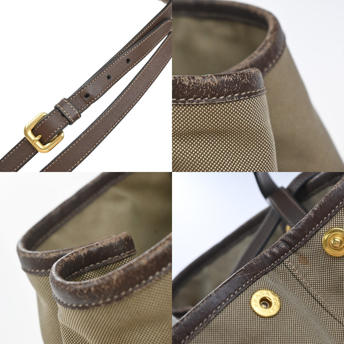 PRADA  Logo Jacquard 2Way Shoulder Hand Bag Canvas Leather Brown GHW 39KP410