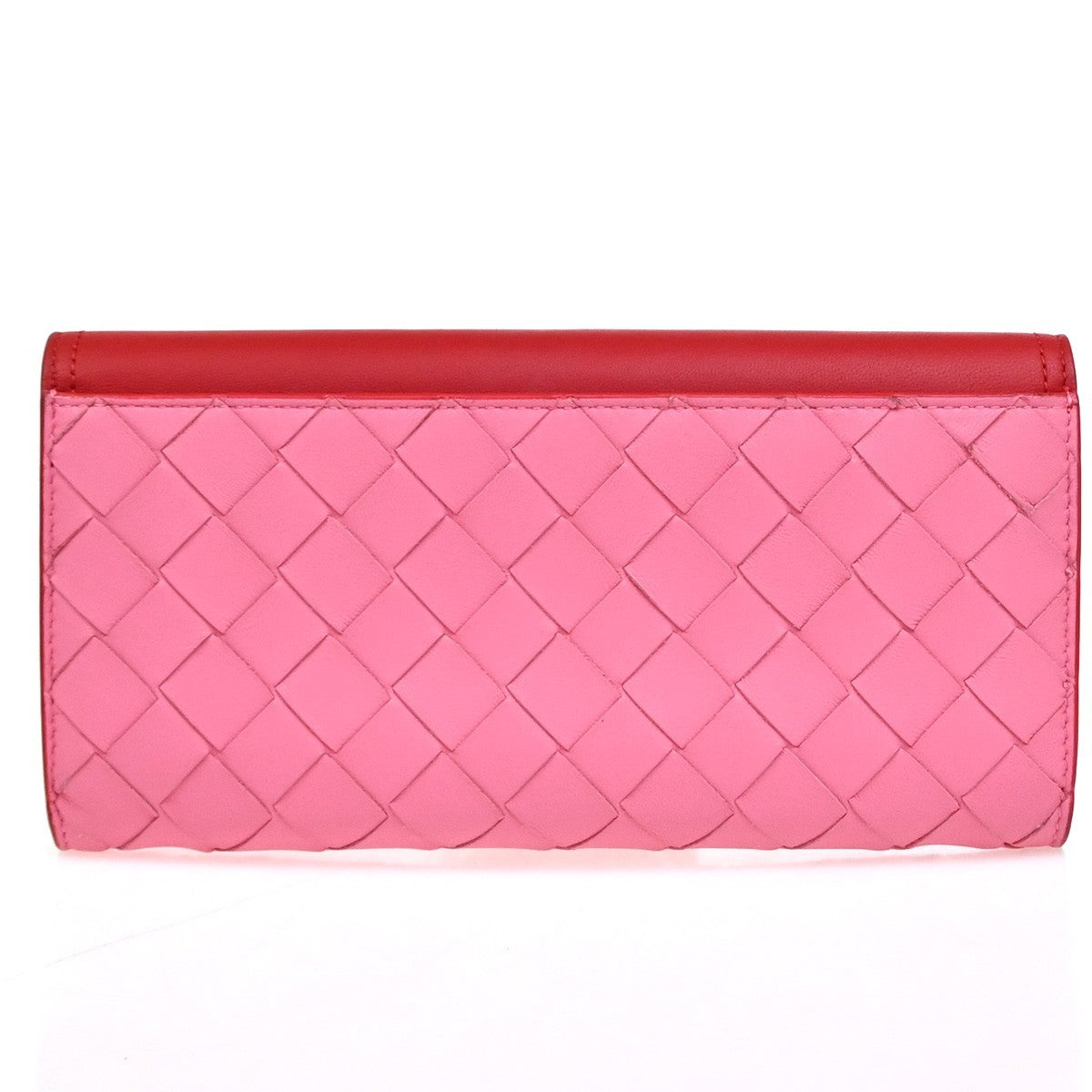 BOTTEGA VENETA Intrecciato Bicolor Bifold Long Wallet Leather Pink Red 37RF975