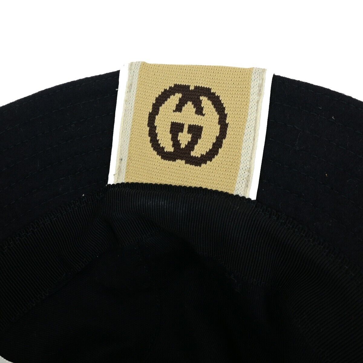 GUCCI GG Interlocking G Stripe Bucket Hat Side L Wool Black Italy 30YG358