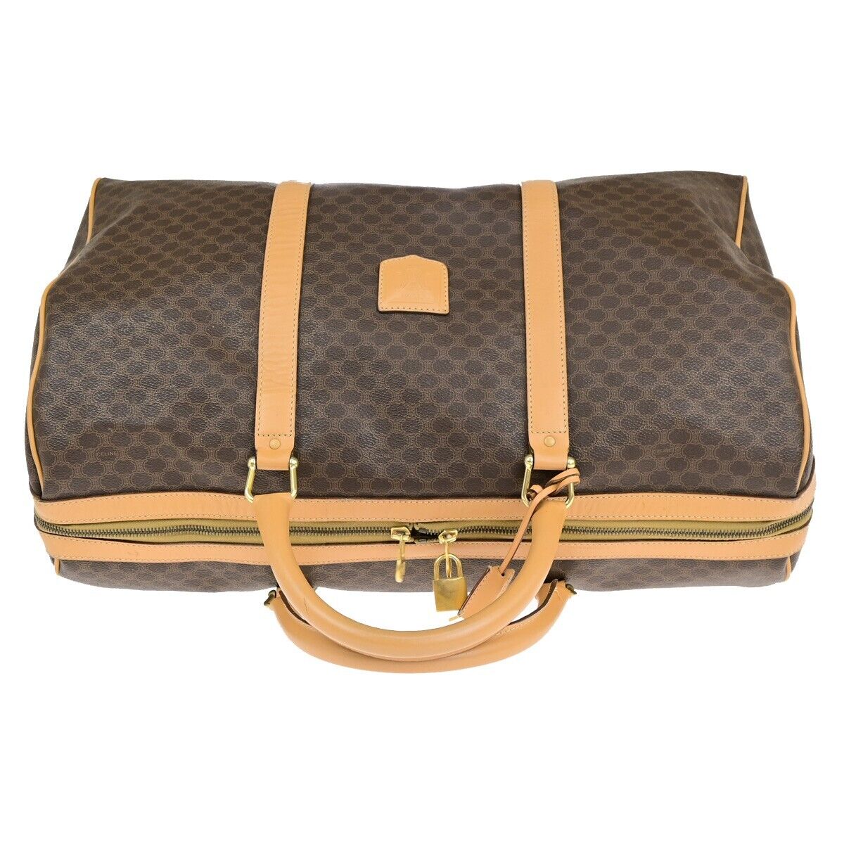 CELINE Logo Macadam Pattern Travel Hand Bag PVC Leather Brown GHW 65ED371