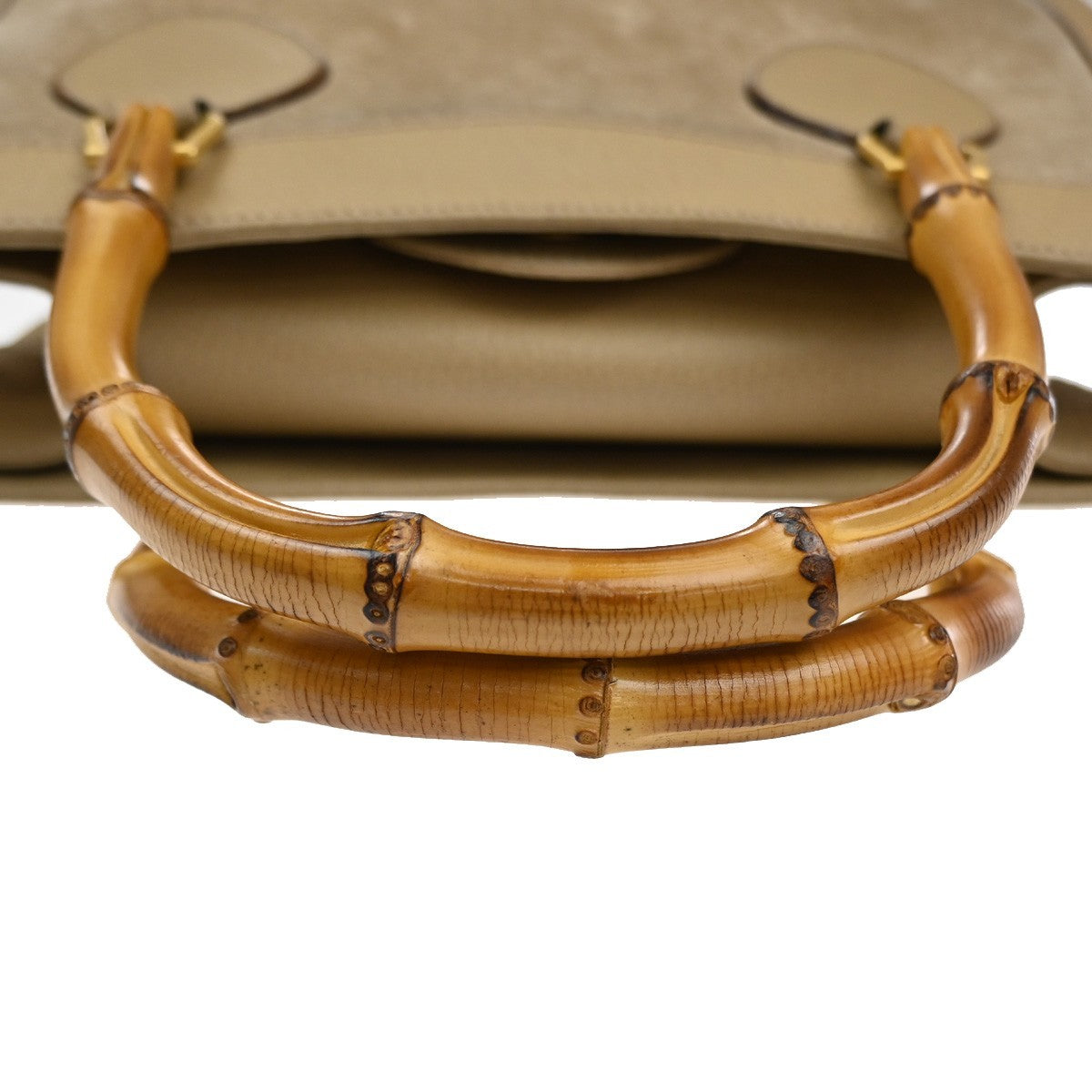 GUCCI Logo Bamboo Handle Tote Hand Bag Suede Leather Beige GHW Italy 38MA593