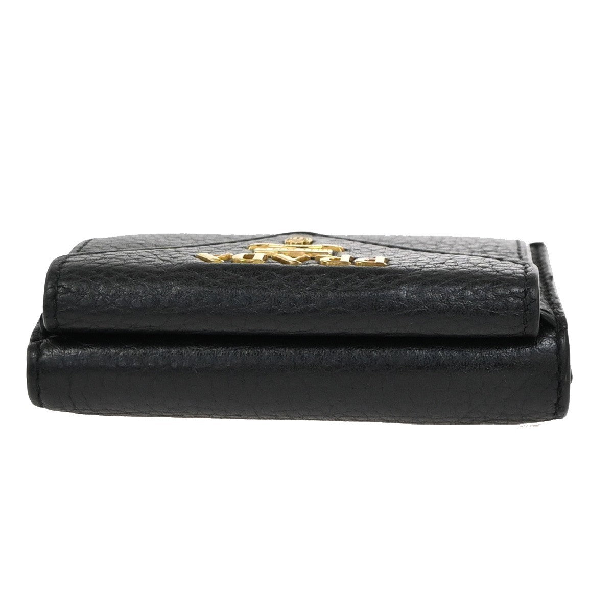 PRADA Logo Mini Compact Trifold Wallet Vitello Leather Black GHW 62KC693