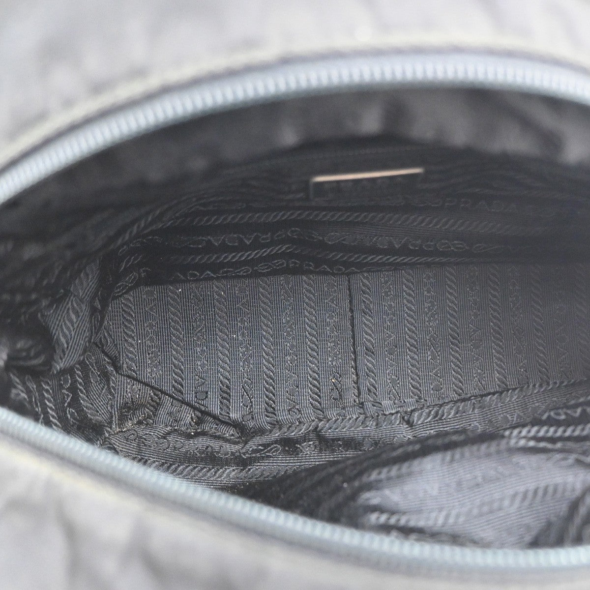 PRADA Logo Beaded Hand Bag Nylon Tessuto Leather Black Italy 09CB017