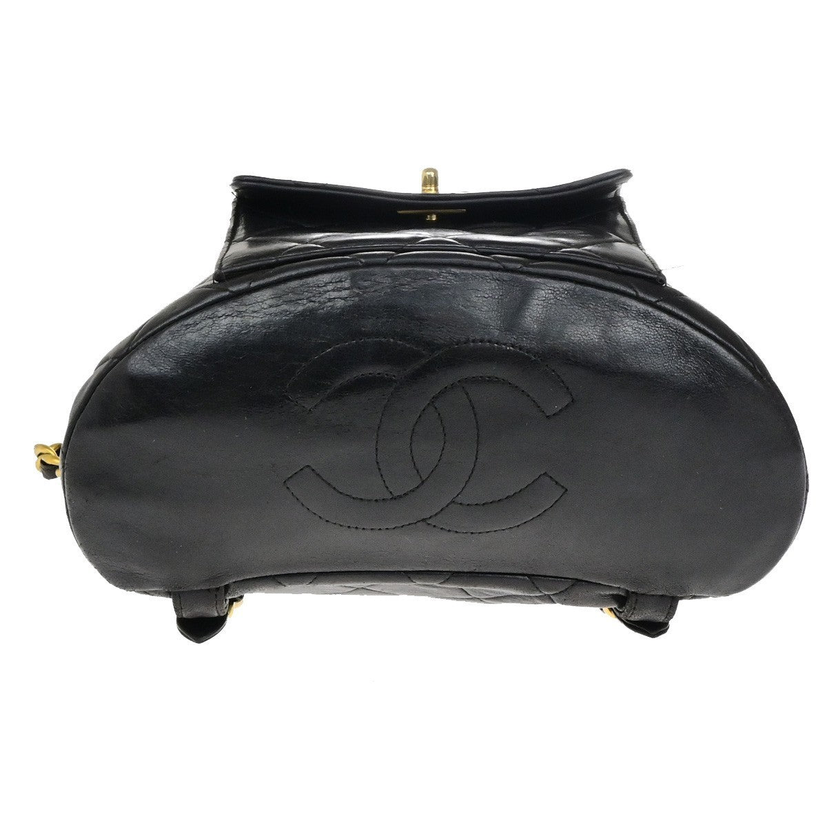 CHANEL CC Logo Matelasse Chain Backpack Bag Leather Black GHW France 317RK756