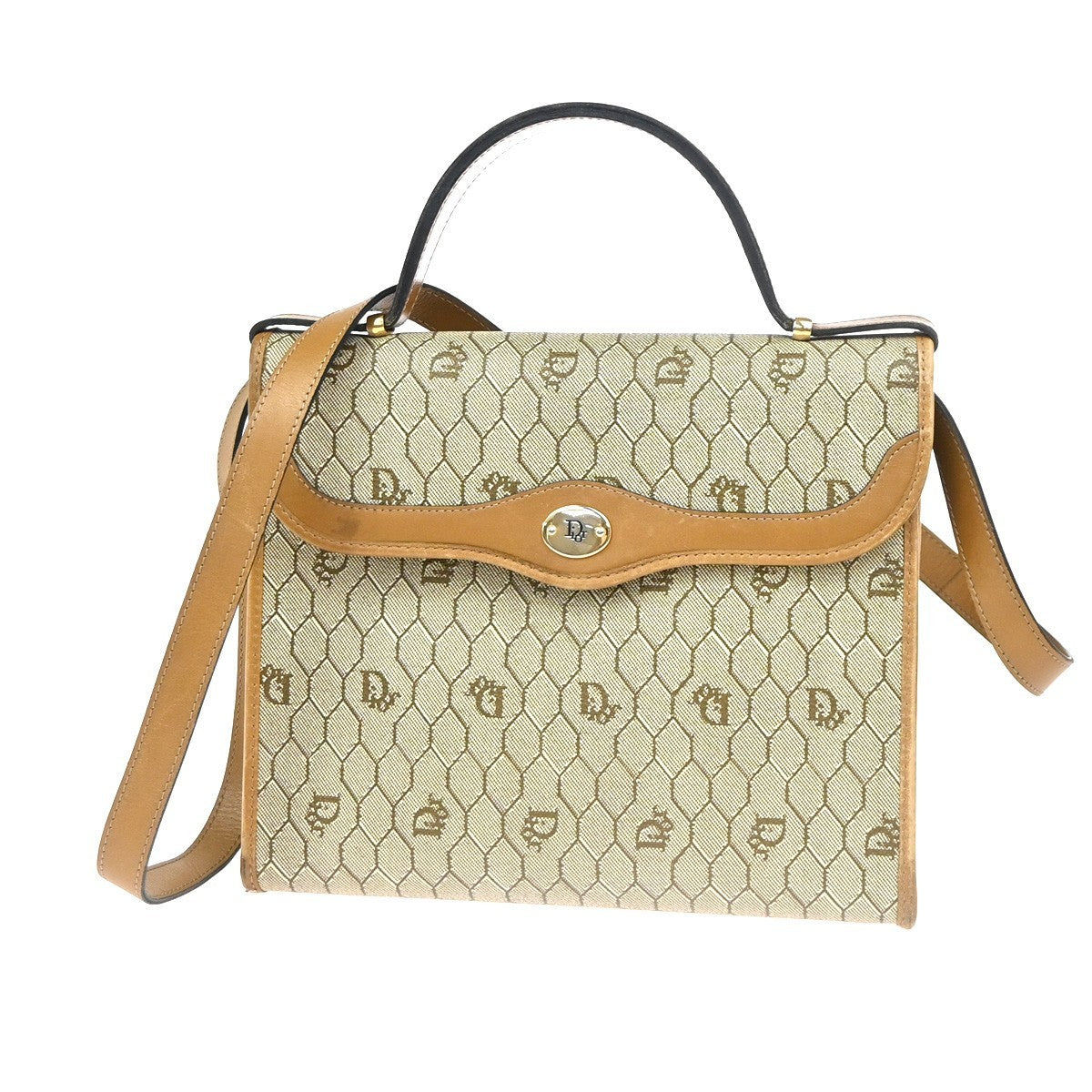 CHRISTIAN DIOR Honeycomb 2Way Shoulder Hand Bag PVC Leather GHW Beige BN 30RL870