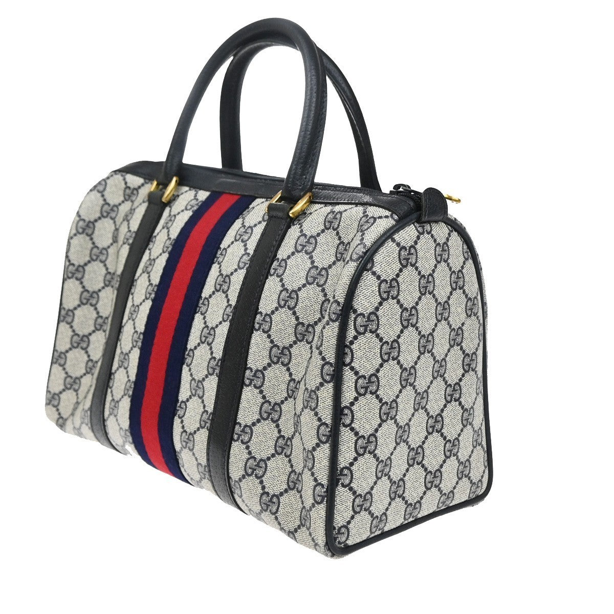 GUCCI GG Pattern Sherry Web Travel Hand Bag PVC Leather Navy Blue Italy 33YJ219