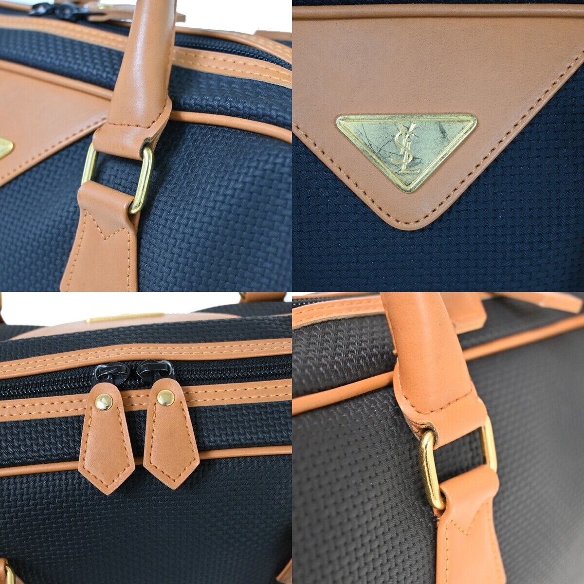 YVES SAINT LAURENT YSL Tote Hand Bag Leather PVC Black Beige Gold  63SH216