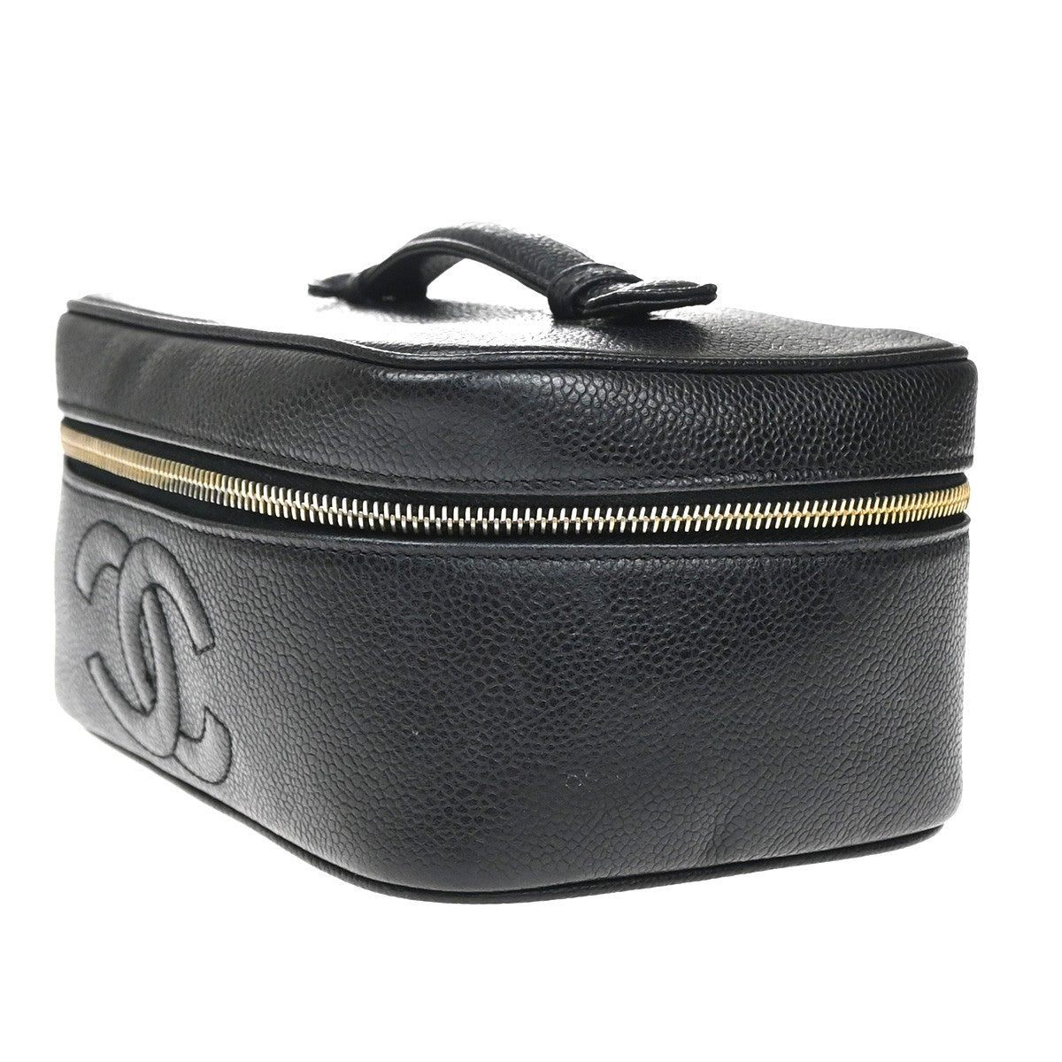 CHANEL CC Logo Vanity Hand Bag Grained Calfskin Leather Black GHW VTG 18RQ016