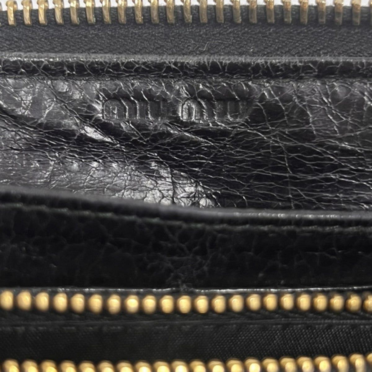 MIU MIU Logo Long Wallet Imitation Pearl Rhinestone Leather Black 60EG137