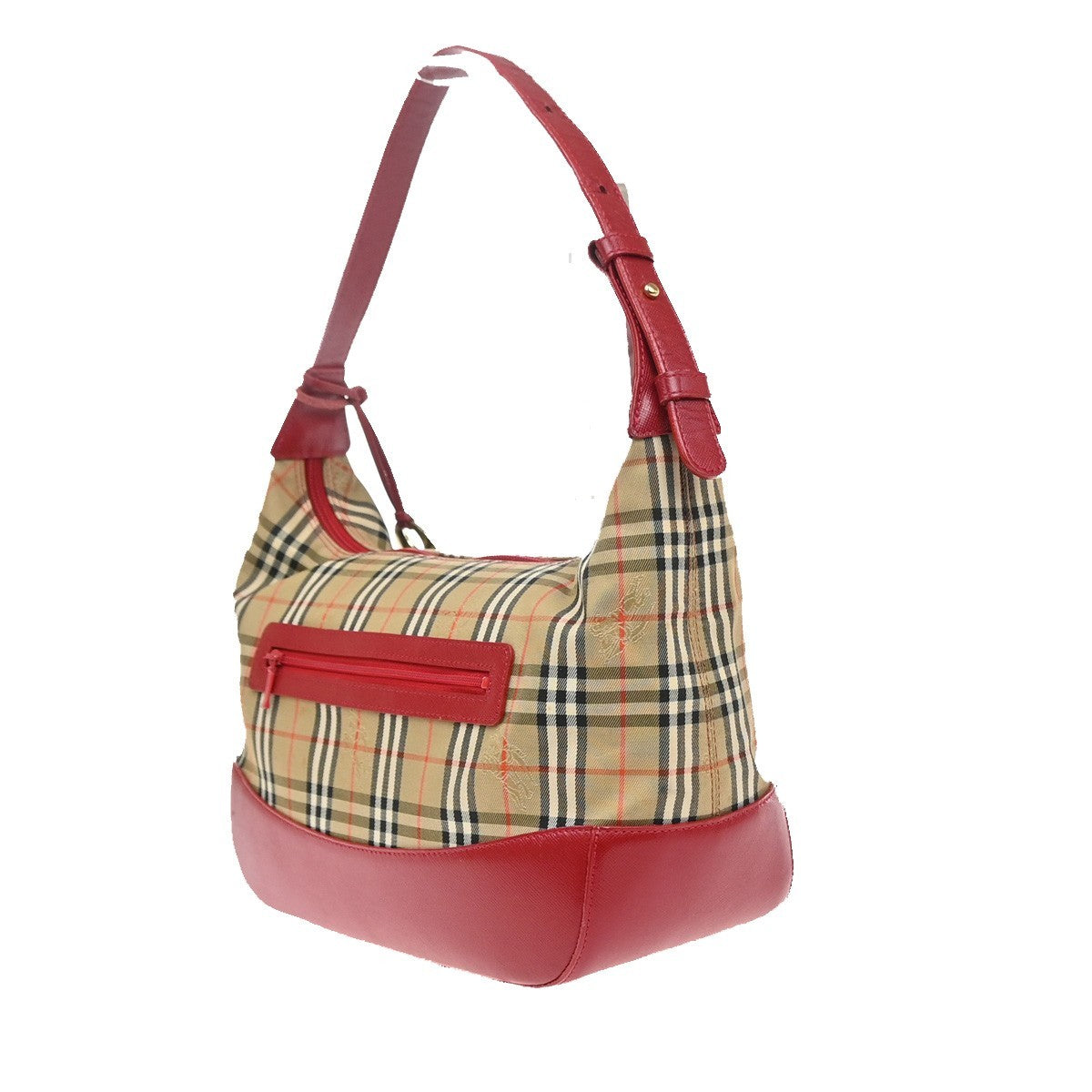 Burberrys Logo Nova Check Shoulder Hand Bag Canvas Leather Beige Red GHW 32RL976