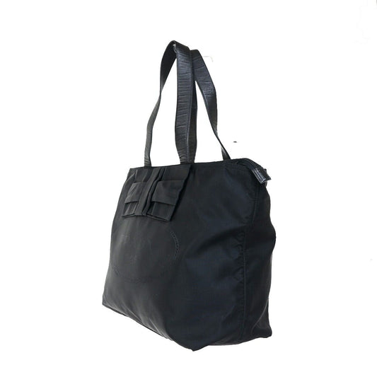 PRADA Logo Tessuto Ribbon Shoulder Tote Bag Nylon Leather Black Italy 95RK666