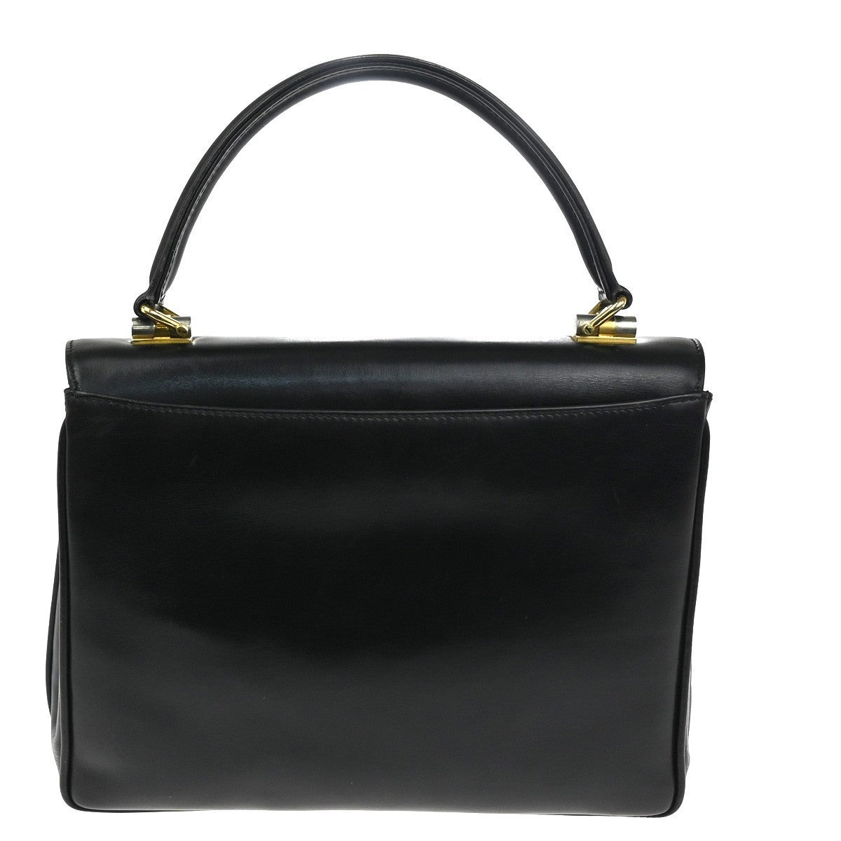 GUCCI Logo Top Handle Hand Bag Leather Black GHW Italy 62KC512