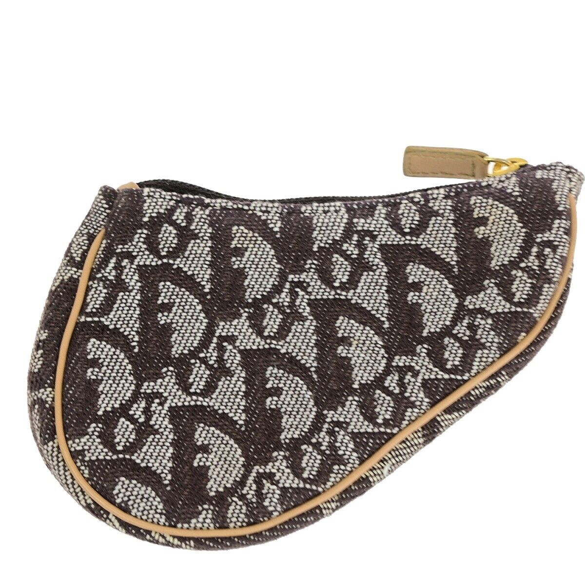CHRISTIAN DIOR Trotter Saddle Coin Case Wallet Canvas Leather Brown GHW 36HB973