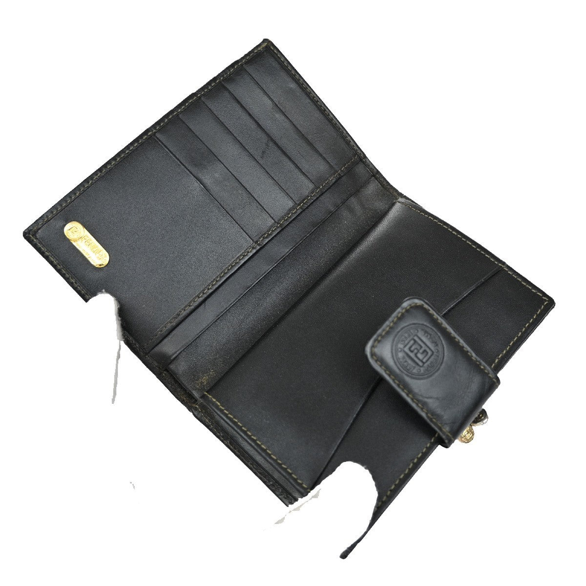 FENDI Logo Pequin Pattern Bifold Comapct Wallet PVC Leather Brown Italy 07EF564