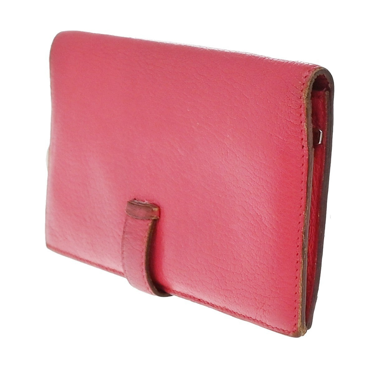 HERMES Logo Bearn Long Bifold Wallet Chevre Leather Pink France 61KP048