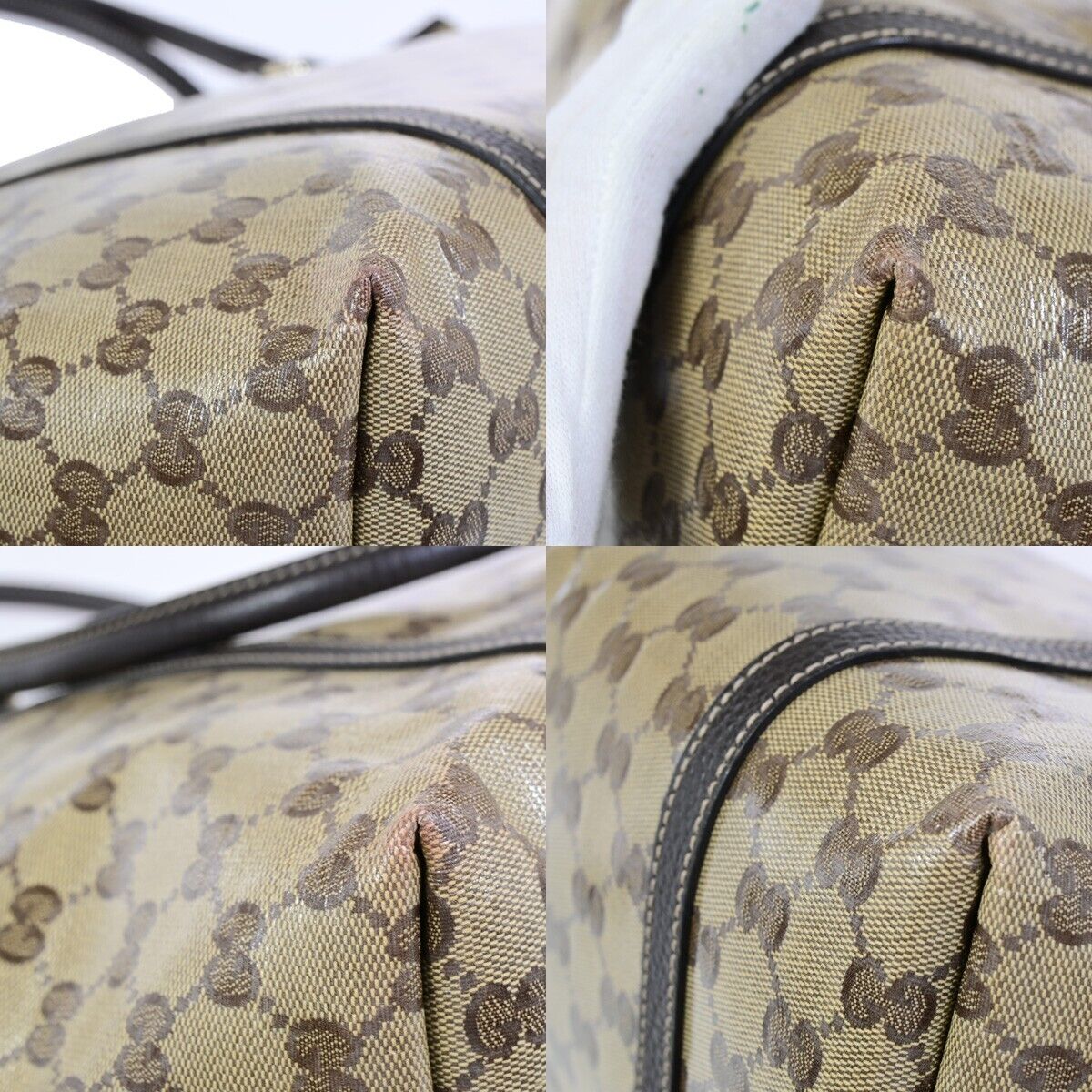 GUCCI GG Canvas Crystal Tote Shoulder Bag Coating Leather Brown Italy 34FB073