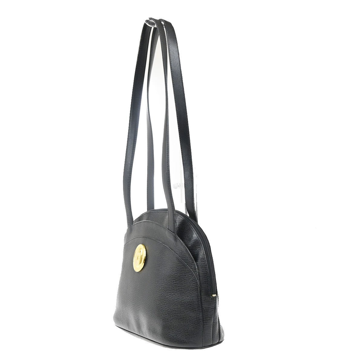 CHRISTIAN DIOR Logo Shoulder Bag Embossing Leather Black GHW France 35MA215