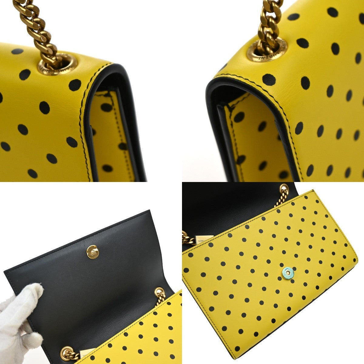 SAINT LAURENT YSL 2Way Dot Chain Shoulder Clutch Bag Yellow Black GHW 45RF959