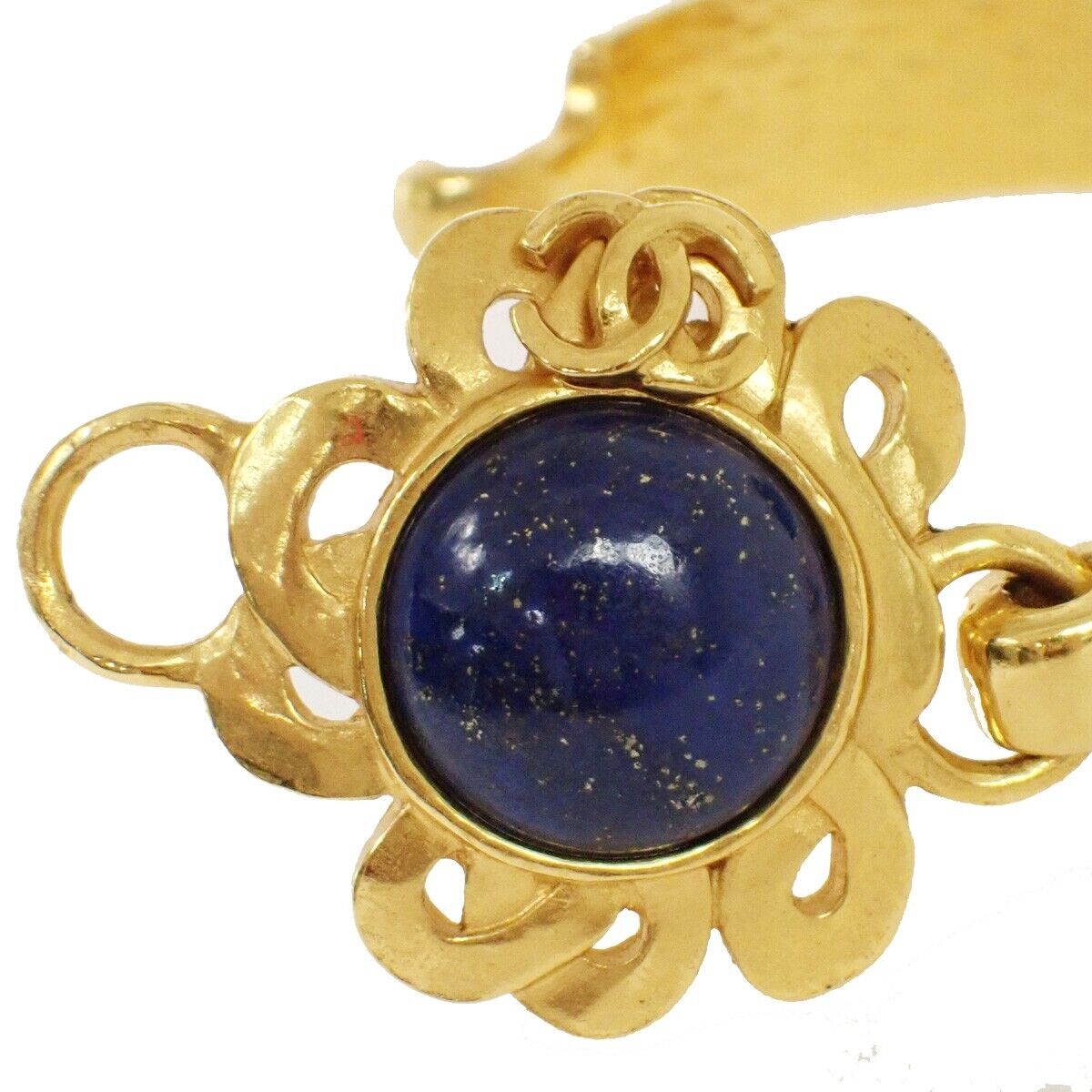 CHANEL CC Lapis Lazuli Bracelet Bangle 97P GHW Blue Accessory Vintage 28RH121