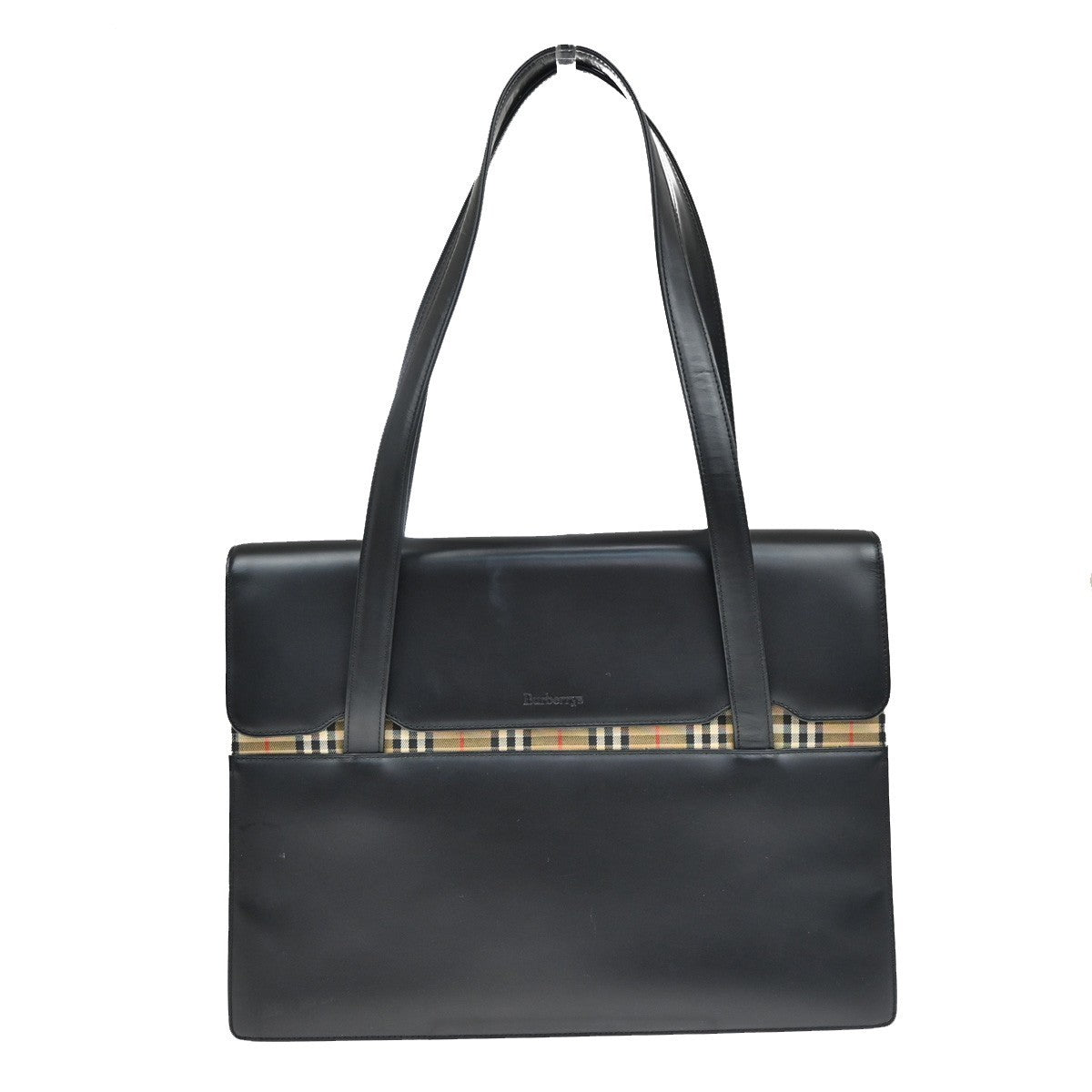 BURBERRYS Logo Shoulder Bag Nova Check Canvas Leather Black 66KB704