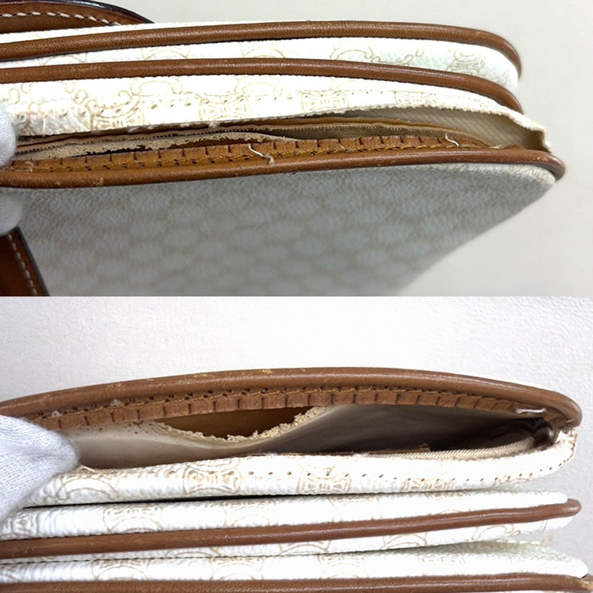 CELINE Macadam Pattern Crossbody Shoulder Bag PVC Leather White Brown  87KC778