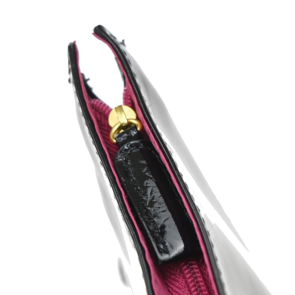 YVES SAINT LAURENT YSL Logo Pouch Bag Patent Leather Black Pink GHW 03KB043