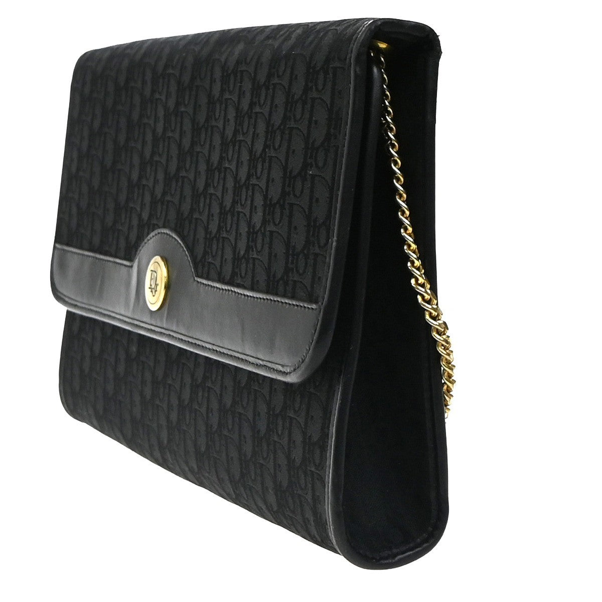 CHRISTIAN DIOR Trotter Pattern 2way Clutch Hand Bag Canvas Leather Black 38KC787