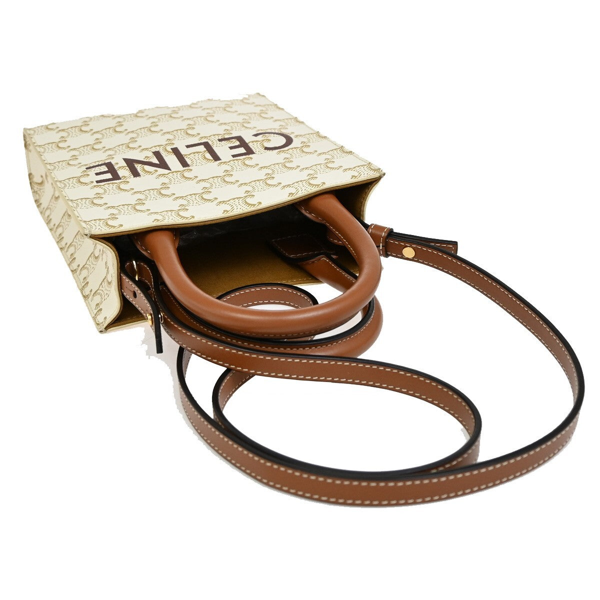 CELINE Mini Vertical Cabas 2Way Hand Bag Triomphe Canvas Leather WE BN 46RF271