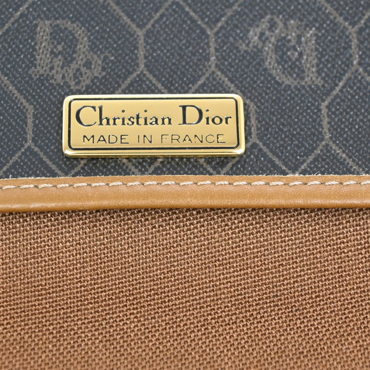 CHRISTIAN DIOR Logo Honeycomb Shoulder Bag PVC Leather BK BN GHW France 38YH902
