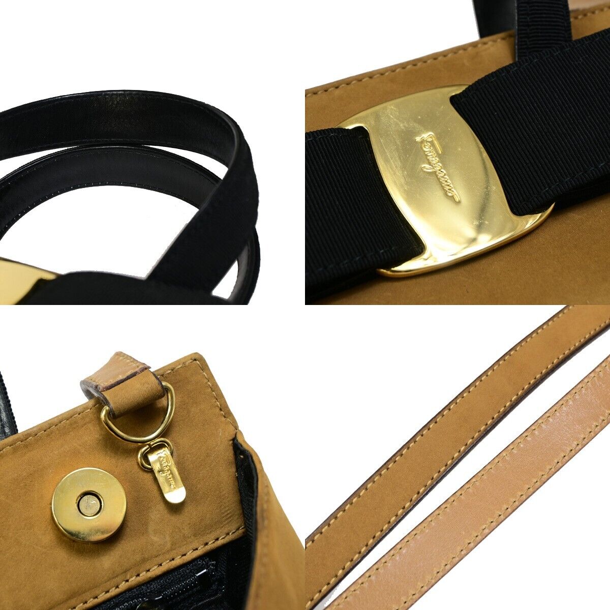 SALVATORE FERRAGAMO Vara 2Way Shoulder Hand Bag Suede Leather BN BK GHW 33EB635