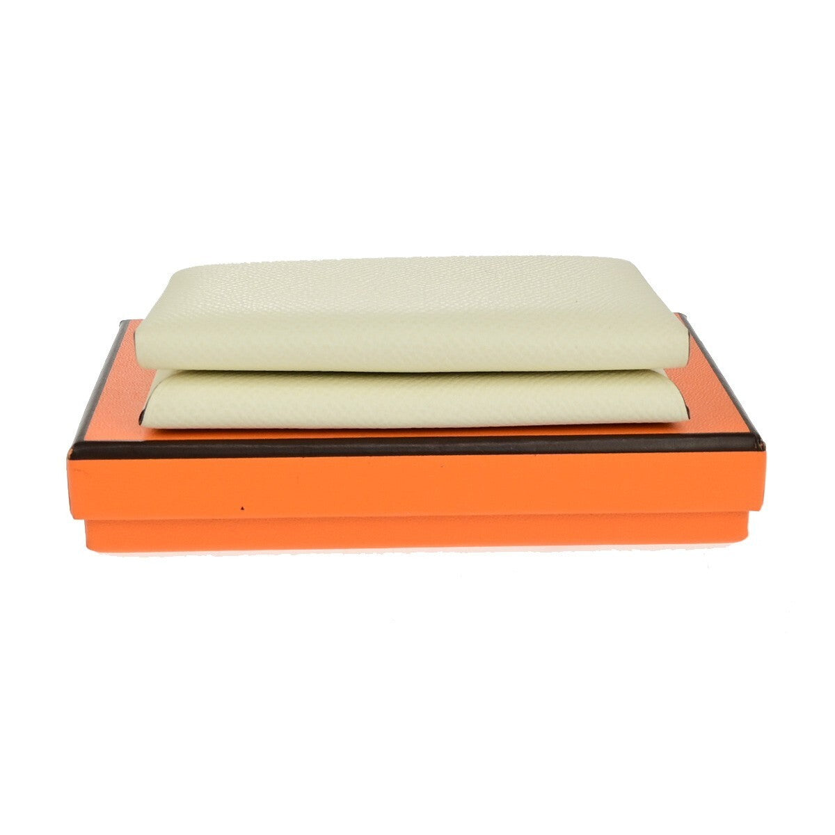 HERMES Logo Calvi Duo Card Holder Coin Case Epsom Leather White Yellow 50RK842