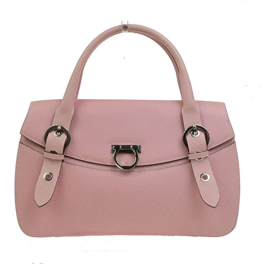 SALVATORE FERRAGAMO Gancini Hand Bag Leather Pink Silver Made in Italy 62KA535